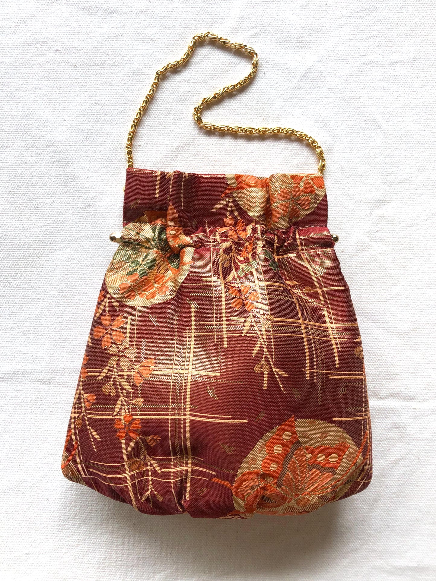 Vintage kimono handbag - copper and gold clasp pouch with butterfly motif