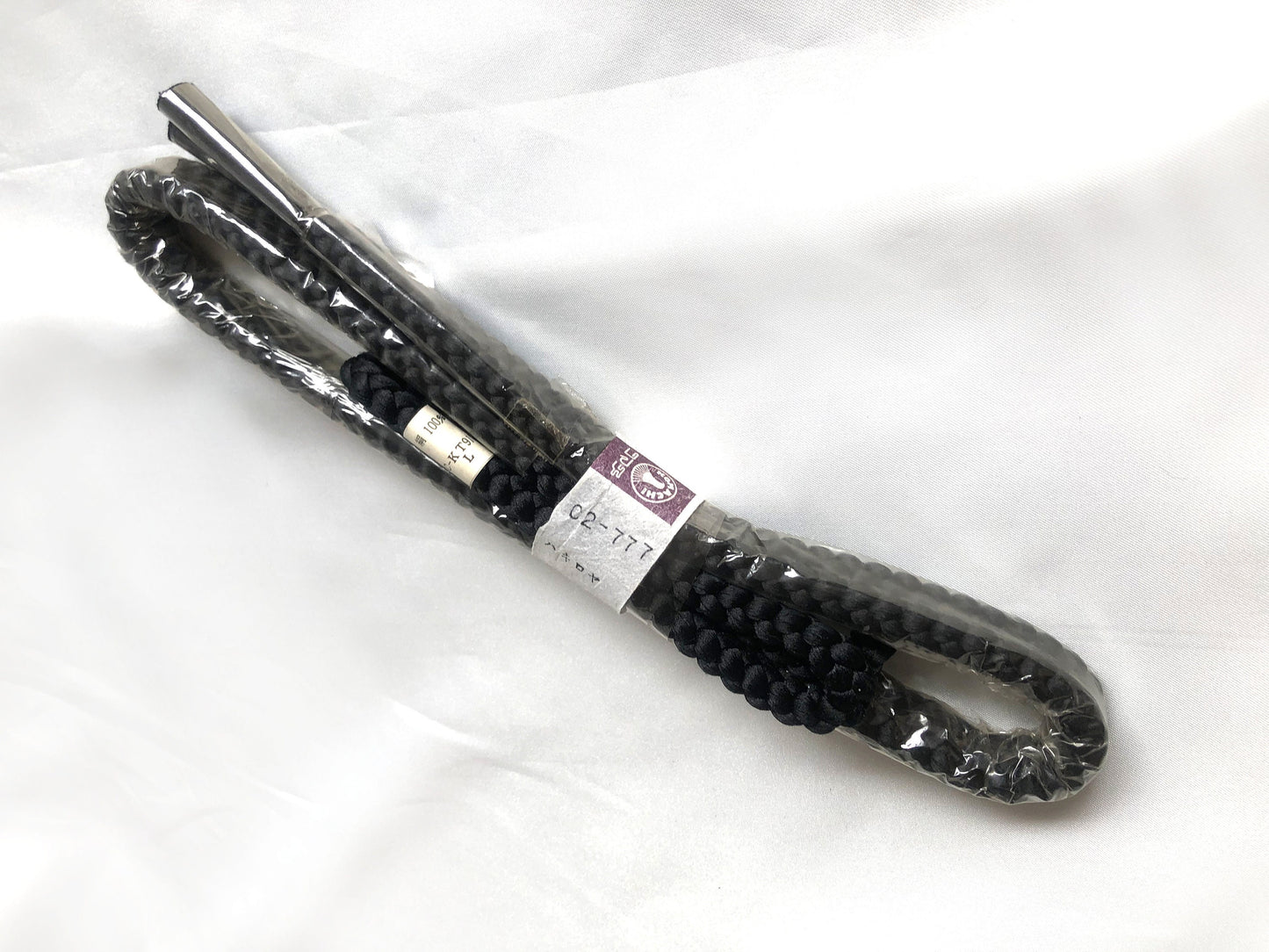 Silk obijime - thin belt with tassels - plain black