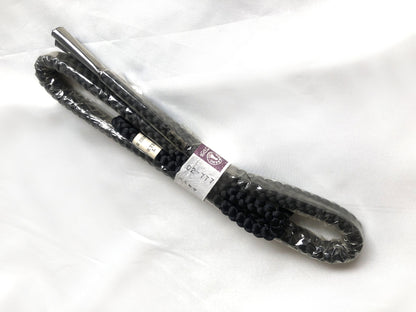 Silk obijime - thin belt with tassels - plain black