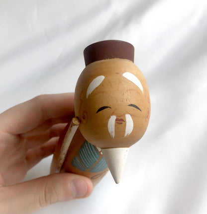 Simple wooden kokeshi doll - Tokugawa Mitsukuni from Mito Komon drama