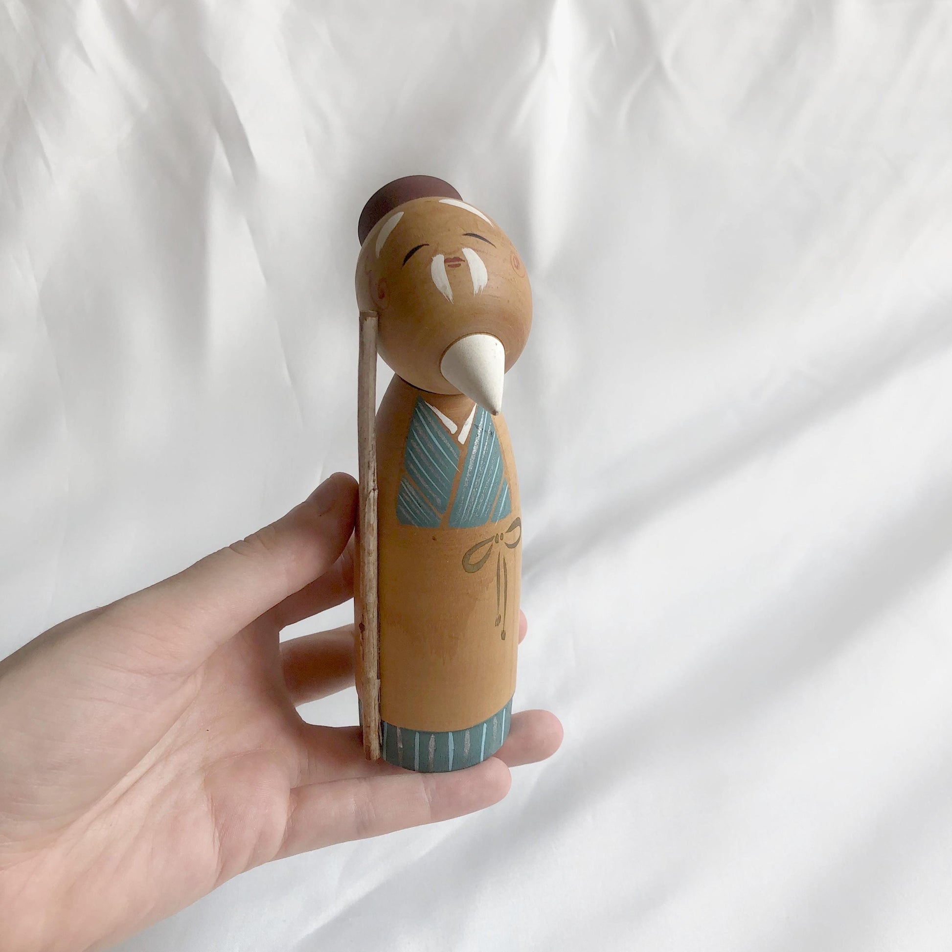 Simple wooden kokeshi doll - Tokugawa Mitsukuni from Mito Komon drama