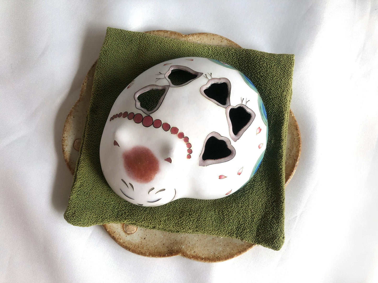 Ceramic Japanese incense burner - stylized handmade fox