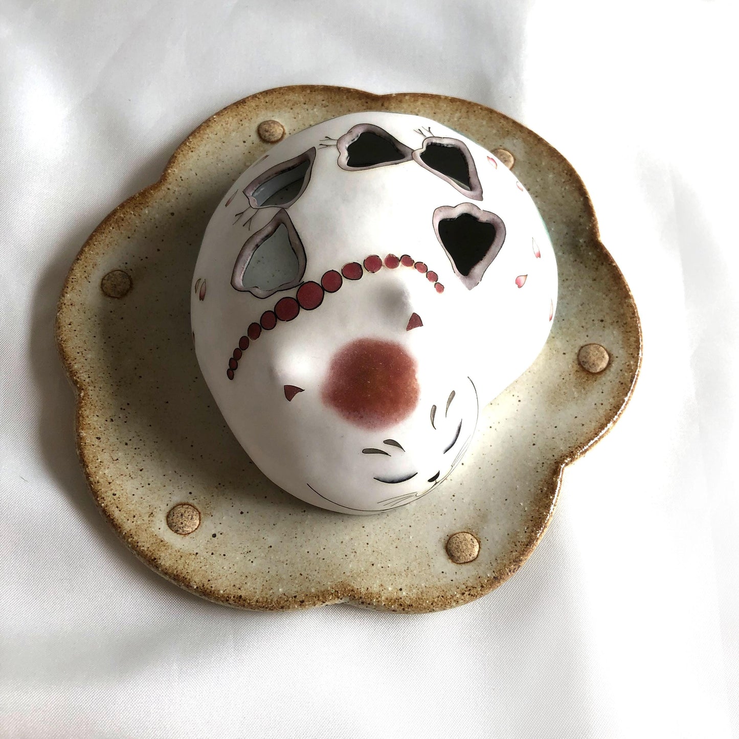 Ceramic Japanese incense burner - stylized handmade fox