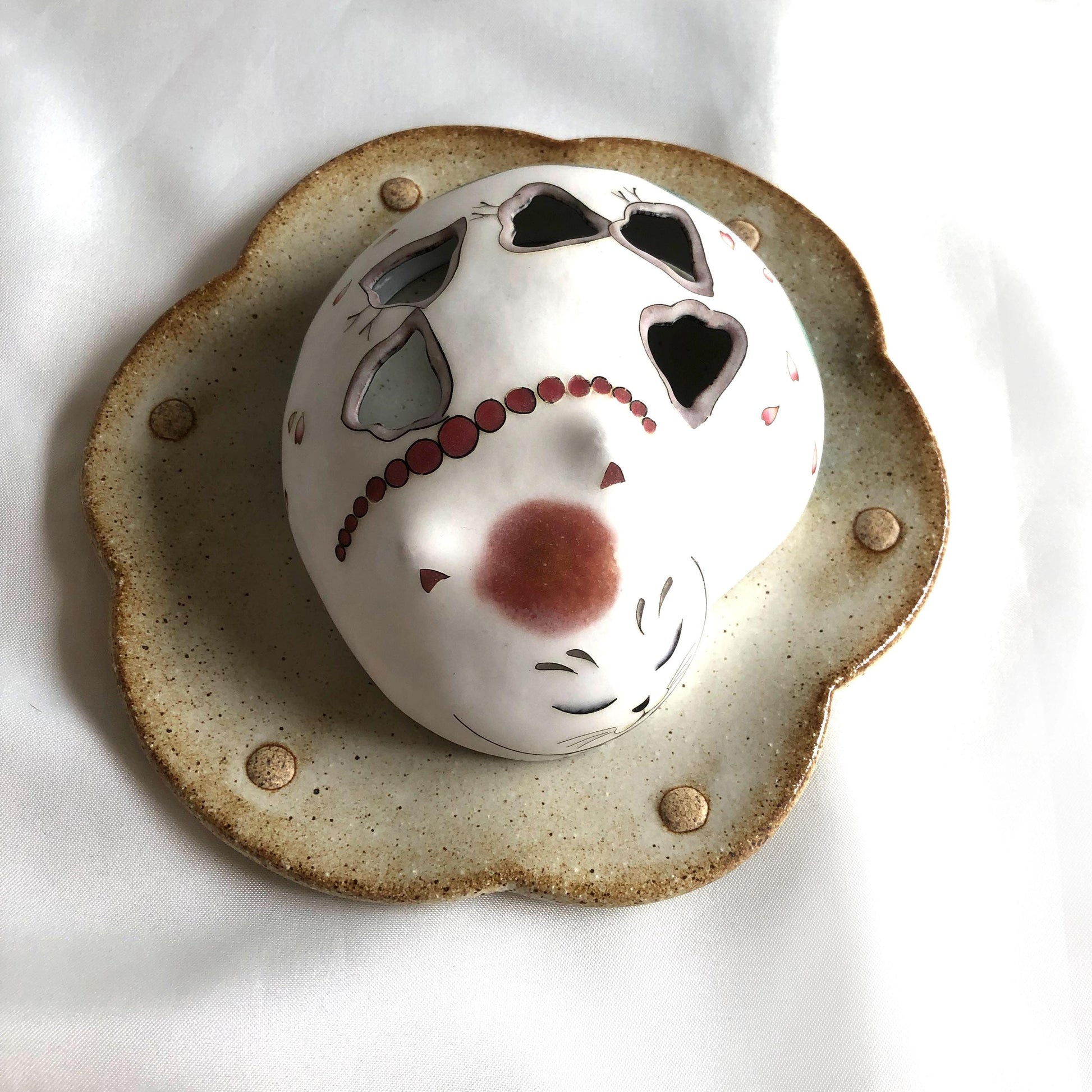 Ceramic Japanese incense burner - stylized handmade fox