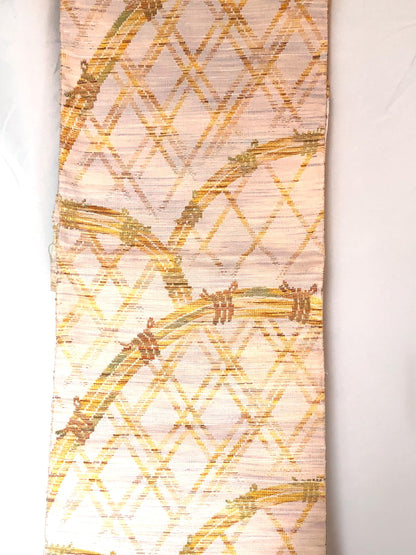 Refined Japanese summer Nagoya obi - white and beige bamboo lattice