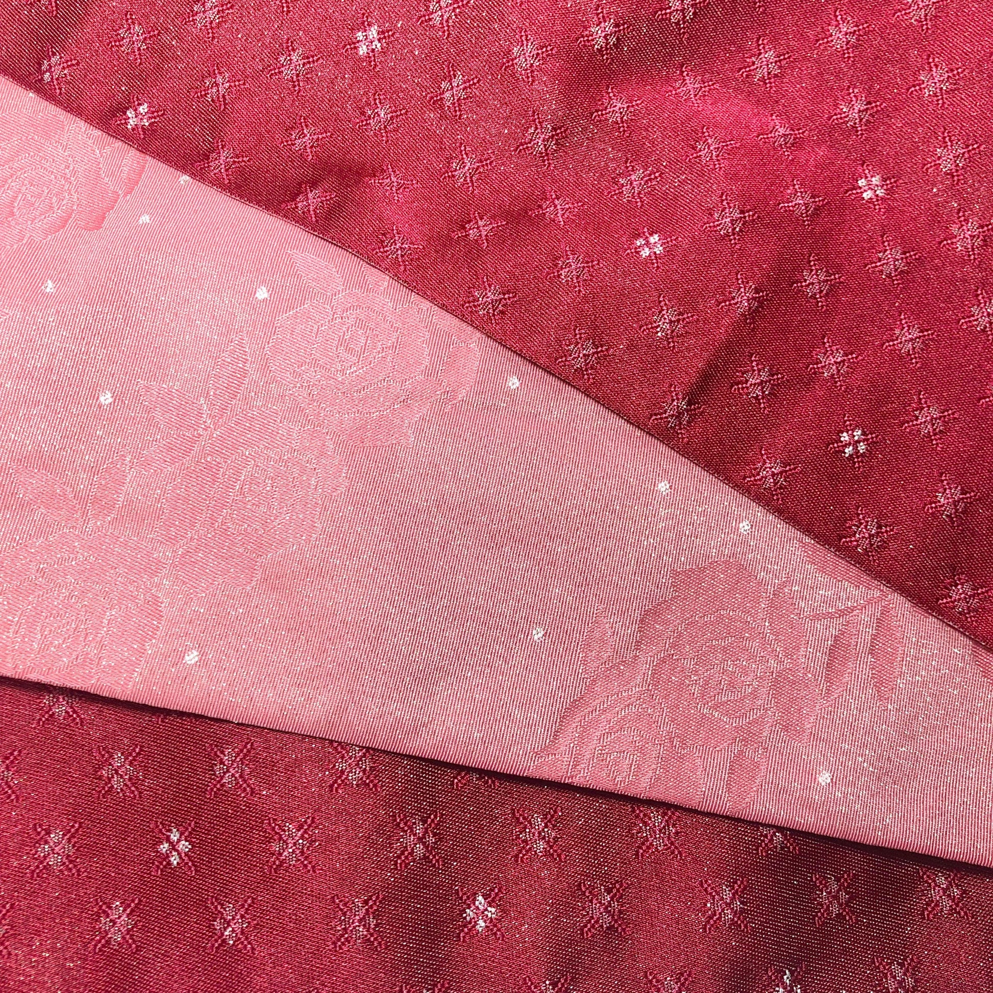 Reversible Japanese hanhaba obi - glittery light pink roses and dark pink crosses