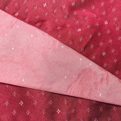 Reversible Japanese hanhaba obi - glittery light pink roses and dark pink crosses