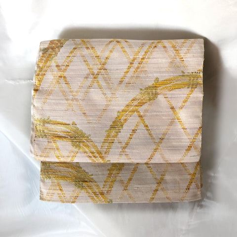 Refined Japanese summer Nagoya obi - white and beige bamboo lattice