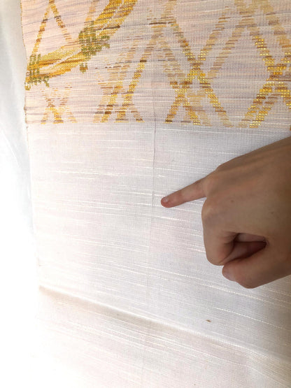 Refined Japanese summer Nagoya obi - white and beige bamboo lattice