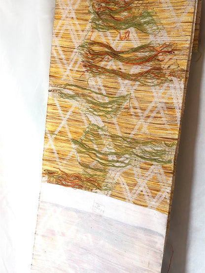 Refined Japanese summer Nagoya obi - white and beige bamboo lattice