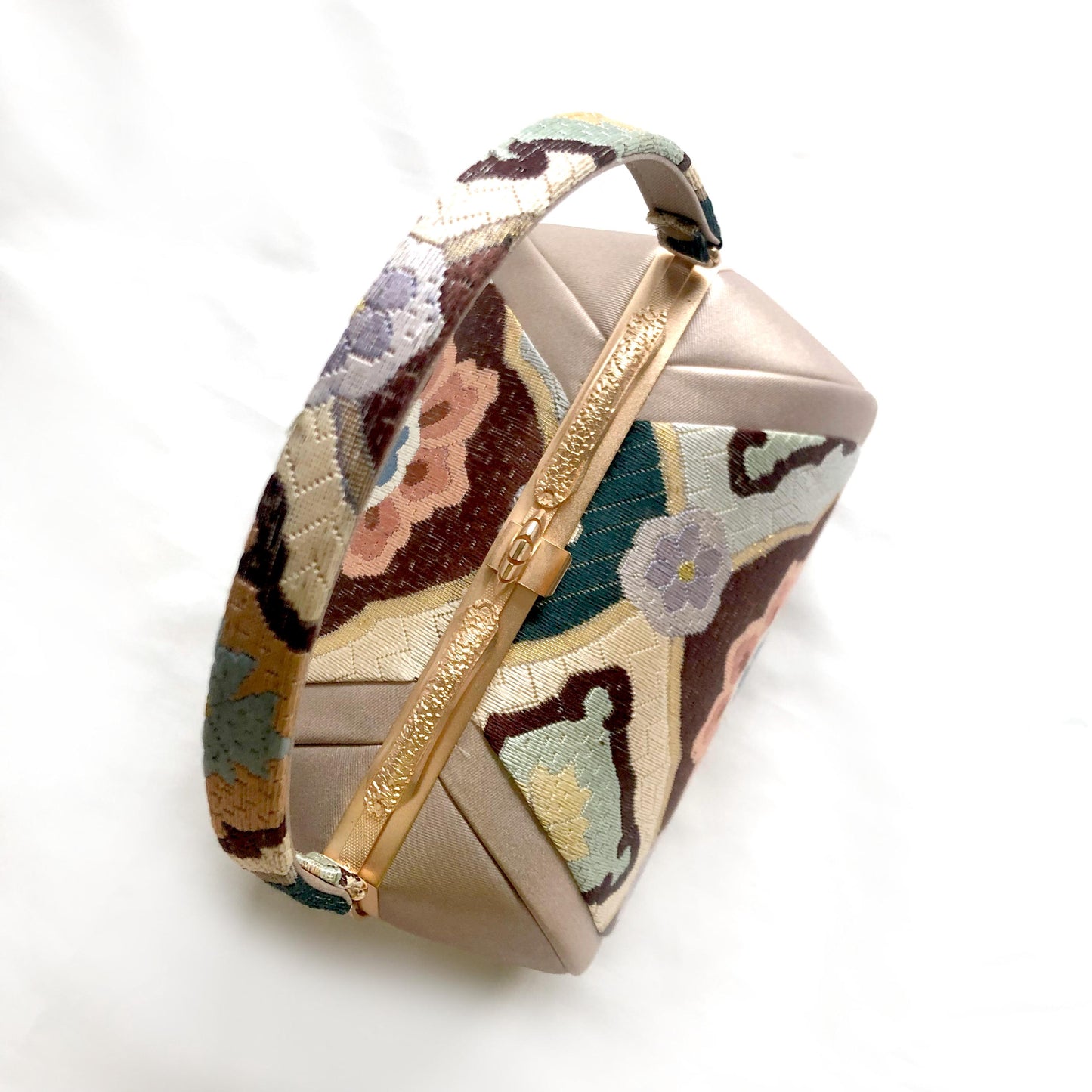 Vintage kimono handbag - dusty pink with flower motif