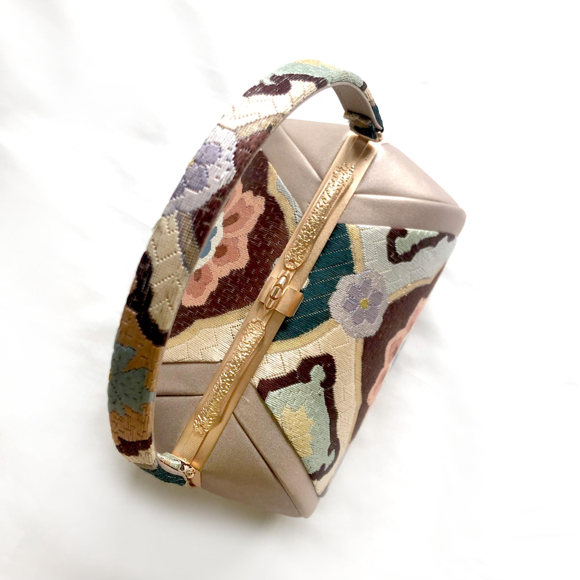 Vintage kimono handbag - dusty pink with flower motif