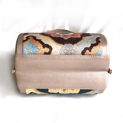 Vintage kimono handbag - dusty pink with flower motif