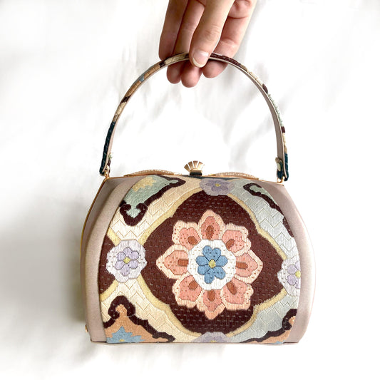 Vintage kimono handbag - dusty pink with flower motif