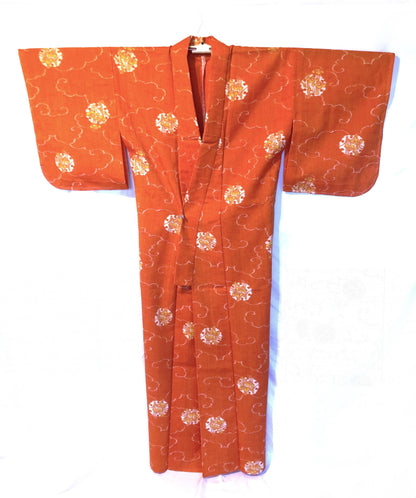 Vivid light wool kimono - carrot orange with white and yellow iris flowers