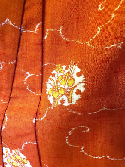 Vivid light wool kimono - carrot orange with white and yellow iris flowers