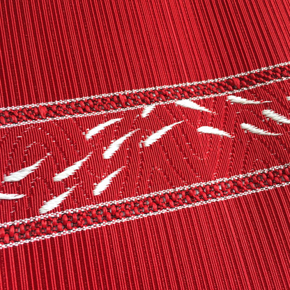 Vintage tanmono - obi sash fabric bolt - red with openwork and goldfish pattern