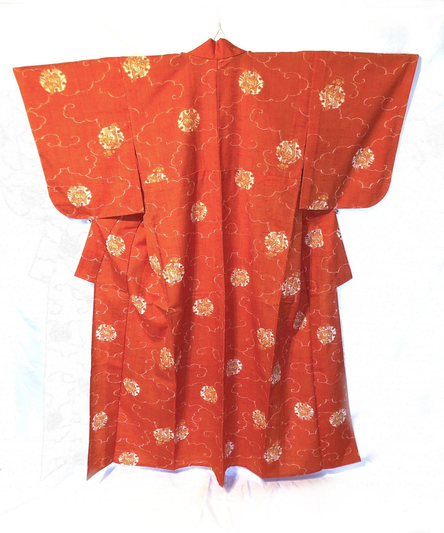 Vivid light wool kimono - carrot orange with white and yellow iris flowers