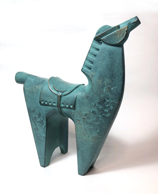 Vintage zodiac sign iron cast statuette - horse with a saddle