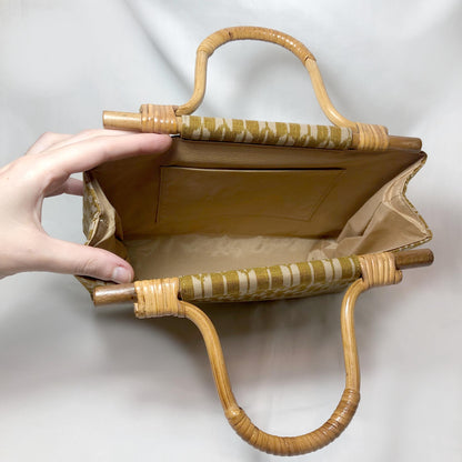 Casual cotton handbag with yagasuri pattern and bamboo handles