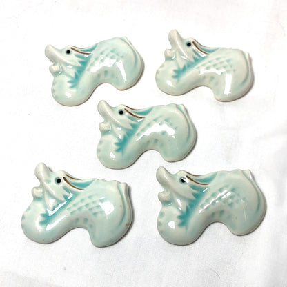 Vintage Japanese hashioki - chopstick rests - light blue zodiac dragons, set of 5