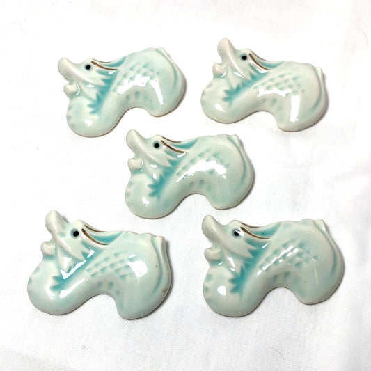 Vintage Japanese hashioki - chopstick rests - light blue zodiac dragons, set of 5