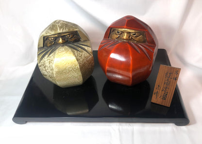 Vintage Japanese iron cast statuette - golden daruma