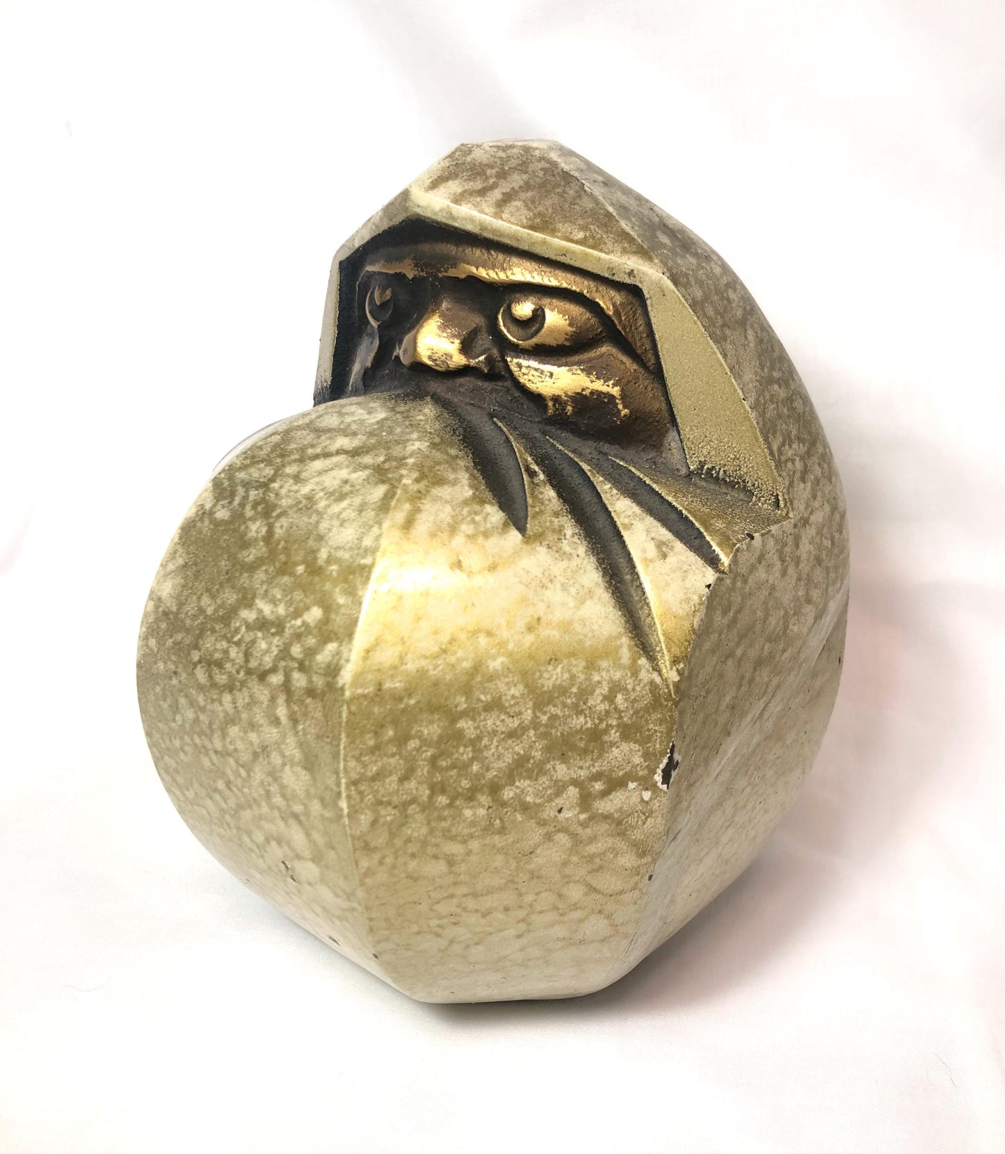 Vintage Japanese iron cast statuette - golden daruma