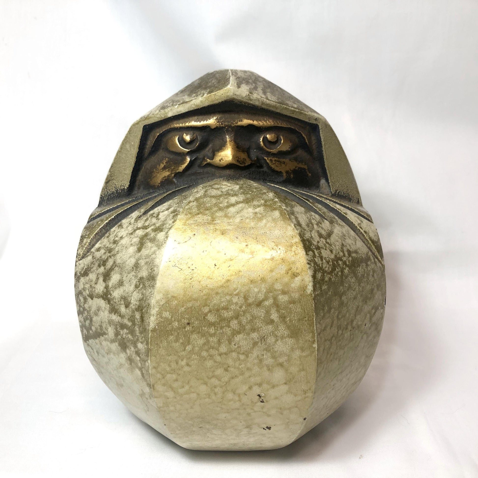 Vintage Japanese iron cast statuette - golden daruma