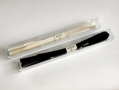 Silk obijime - thin belt with tassels - plain black or white