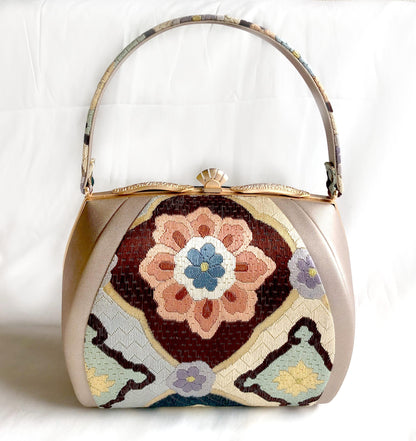 Vintage kimono handbag - dusty pink with flower motif