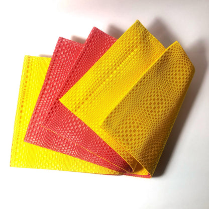 Reversible Japanese hanhaba obi - yellow and pink with subtle geometric pattern