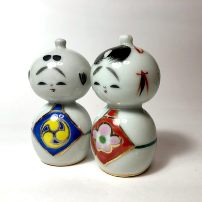 Cute Japanese figurine set - porcelain kokeshi dolls - a boy and a girl