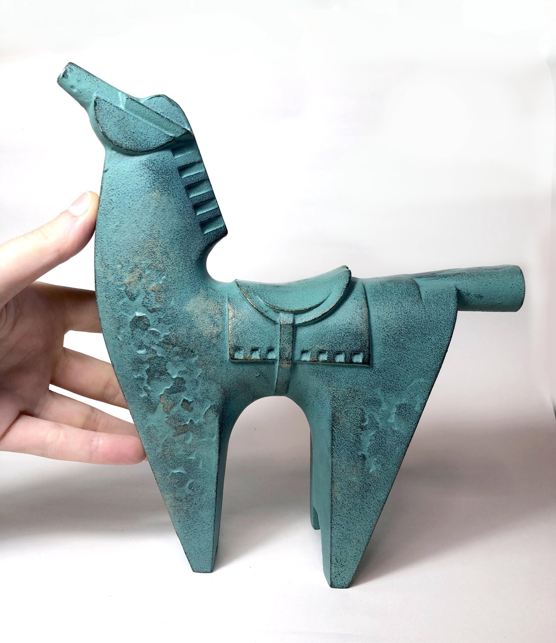 Vintage zodiac sign iron cast statuette - horse with a saddle