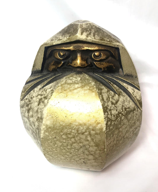 Vintage Japanese iron cast statuette - golden daruma