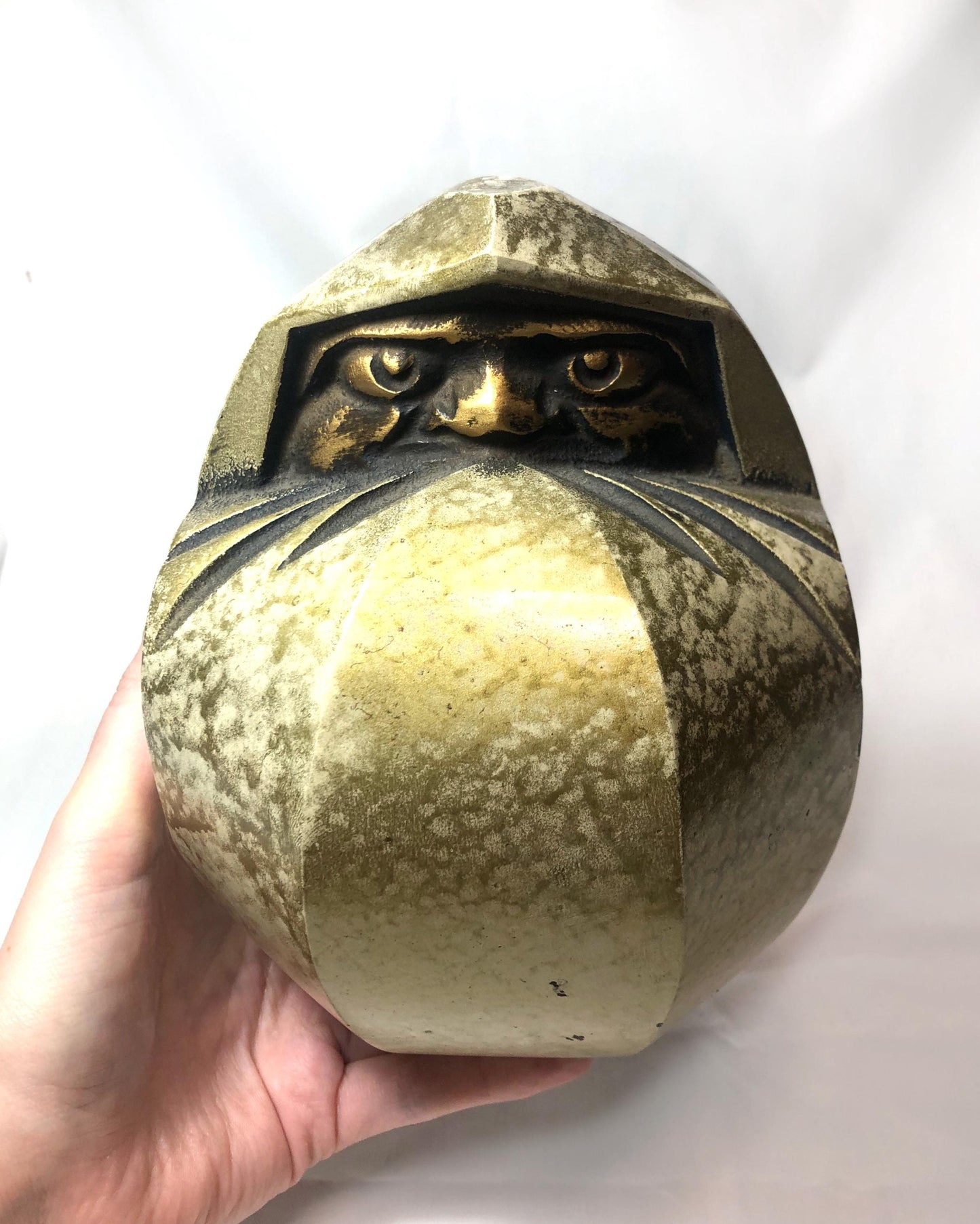 Vintage Japanese iron cast statuette - golden daruma