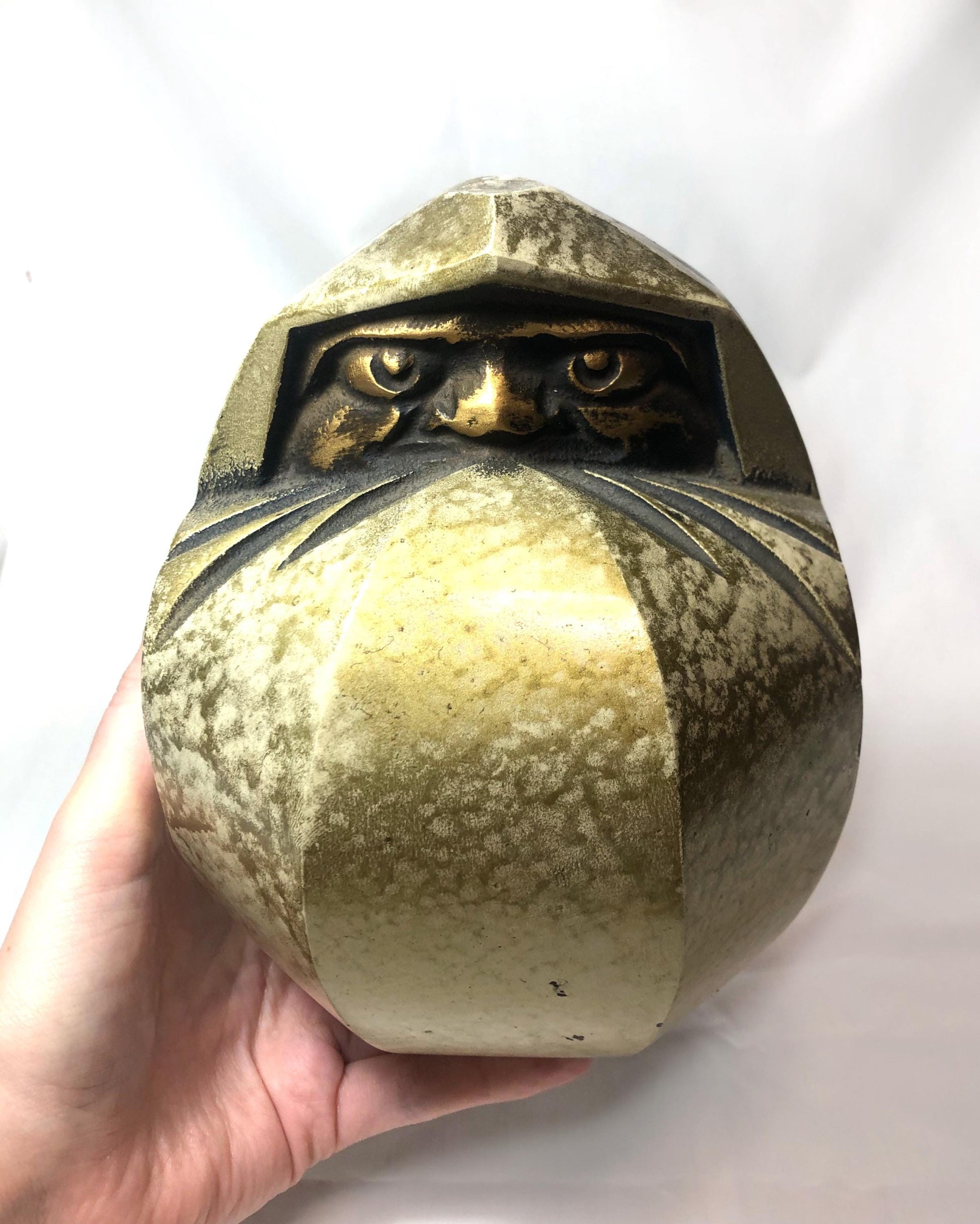 Vintage Japanese iron cast statuette - golden daruma