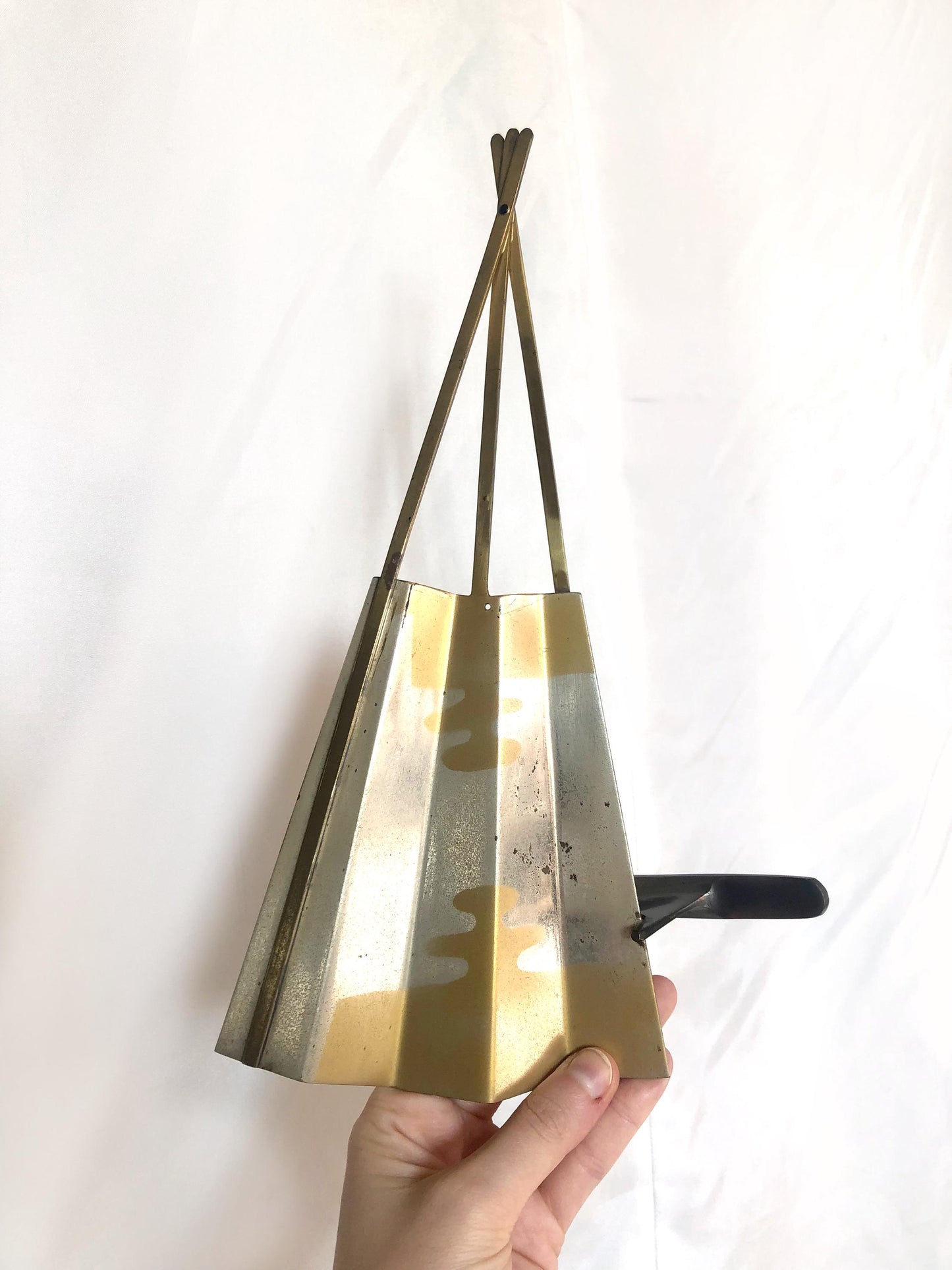 Japanese metal interior decoration - noh theater mask and a fan