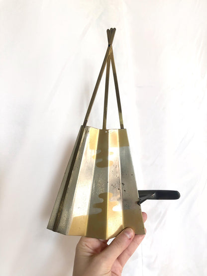 Japanese metal interior decoration - noh theater mask and a fan