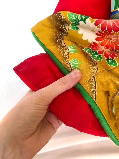 Colorful uchikake - Japanese wedding cover / hikizuri - stage costume - highlighter green with rainbow birds and flowers