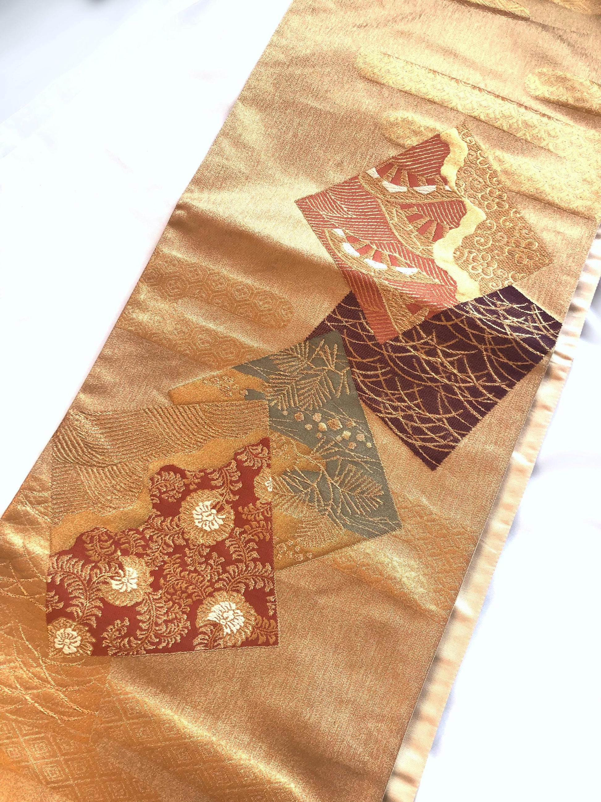 Festive fukuro obi - real gold and silk brocade