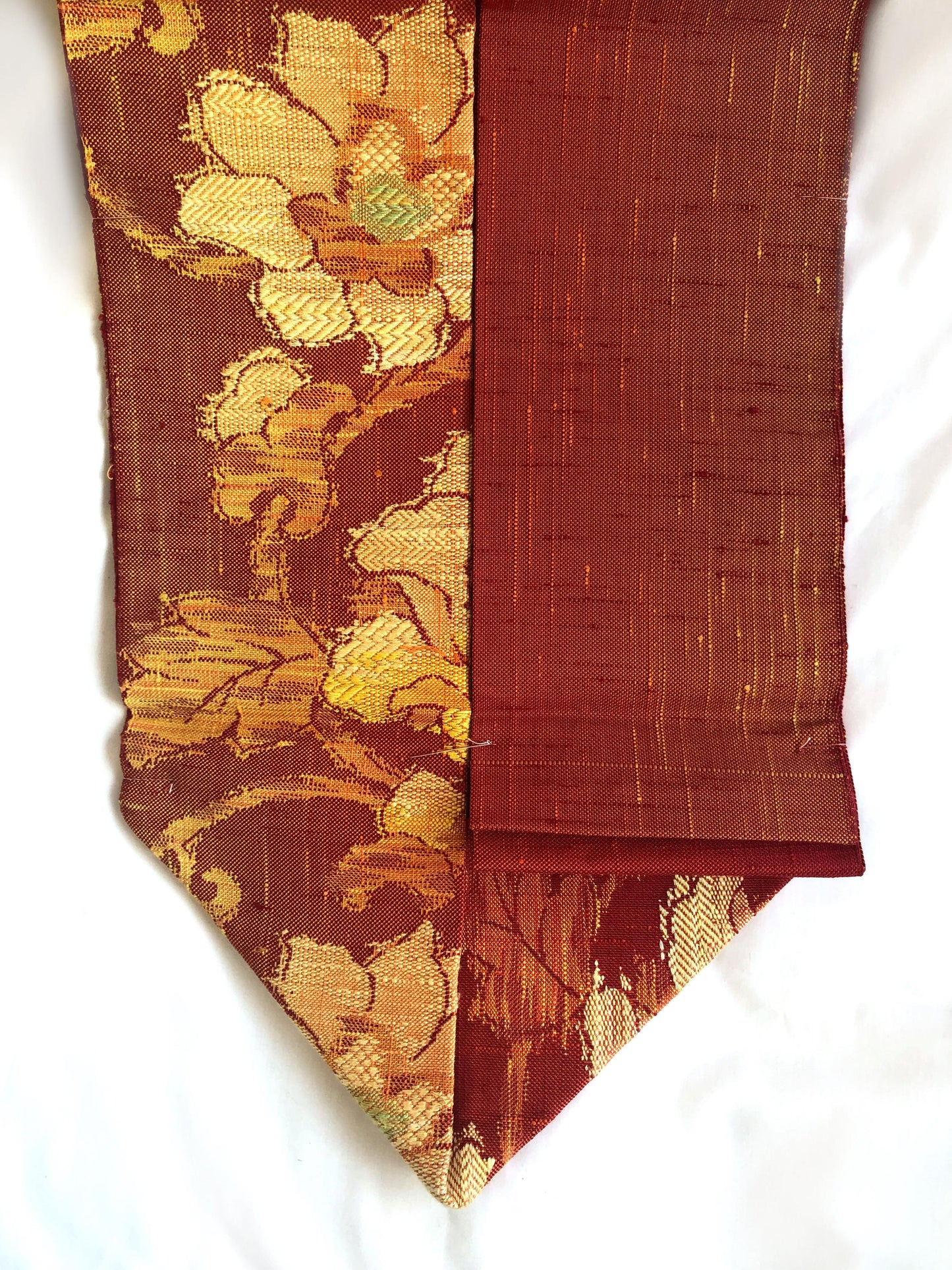 Vintage Nagoya obi - unused - textured orange with floral motifs