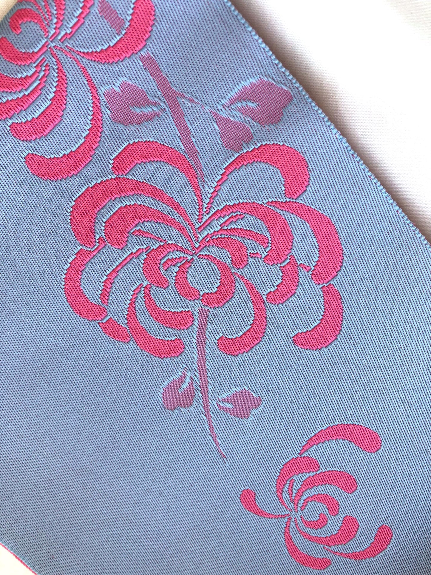 Cute Japanese hanhaba obi - baby blue and pink spider lily pattern