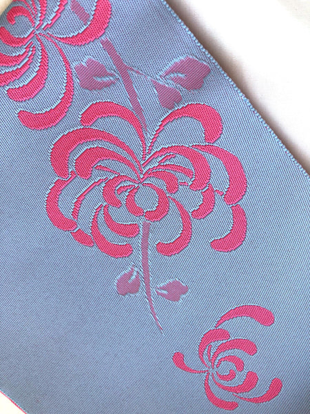 Cute Japanese hanhaba obi - baby blue and pink spider lily pattern
