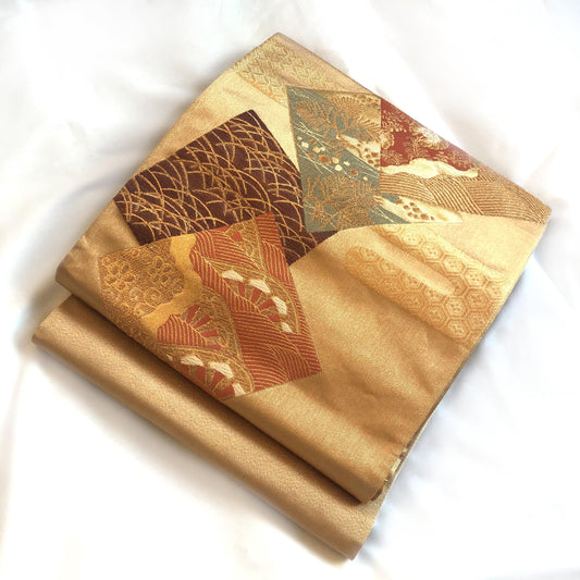 Festive fukuro obi - real gold and silk brocade