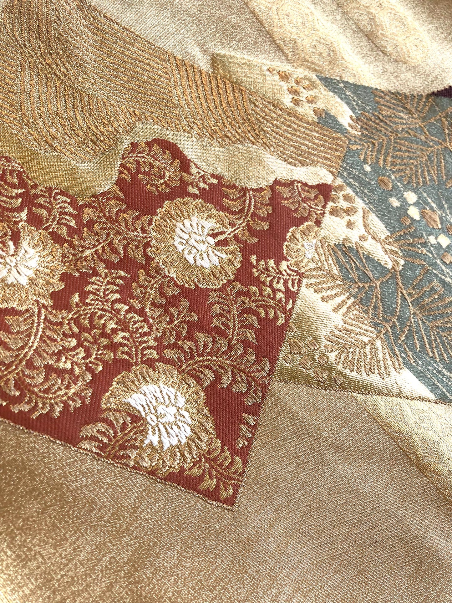 Festive fukuro obi - real gold and silk brocade