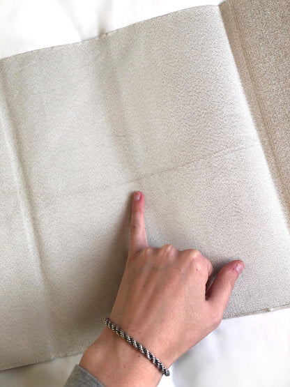 Elegant Nagoya obi - sparkling silver with orange accents and golden pine branches