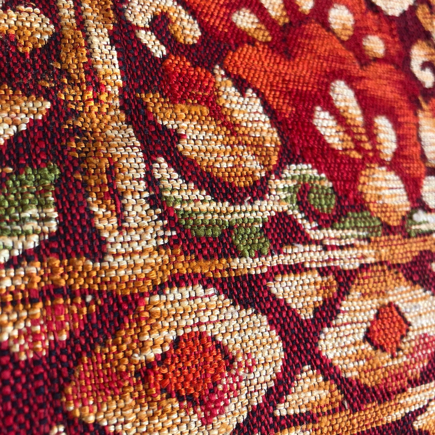 Vintage Nagoya obi - textured vivid red with floral motifs