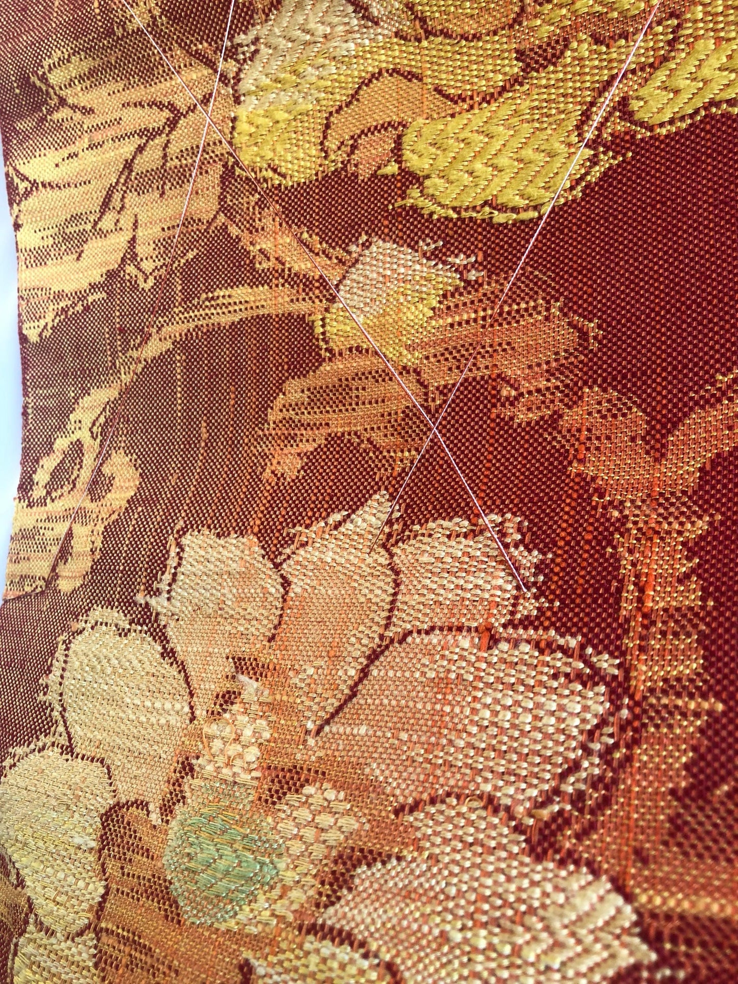 Vintage Nagoya obi - unused - textured orange with floral motifs