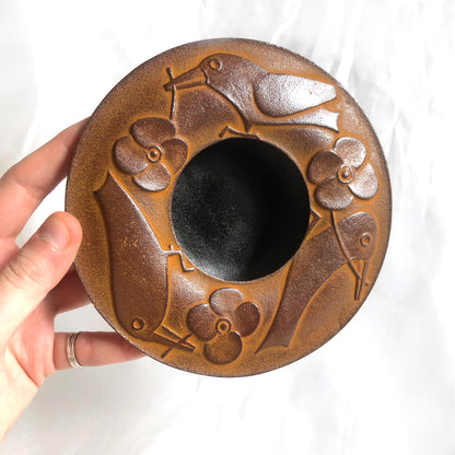 Japanese cast iron ashtray - nanbu tekki - birds and flowers
